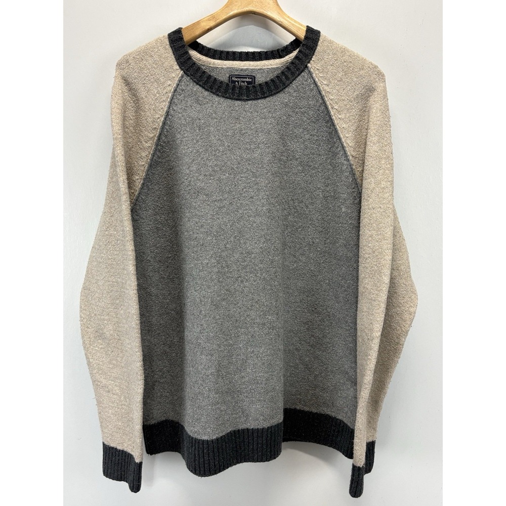 Abercrombie & Fitch Colorblock Sweater Sz XXL 2XL Mens Crew Neck Preppy Grey
